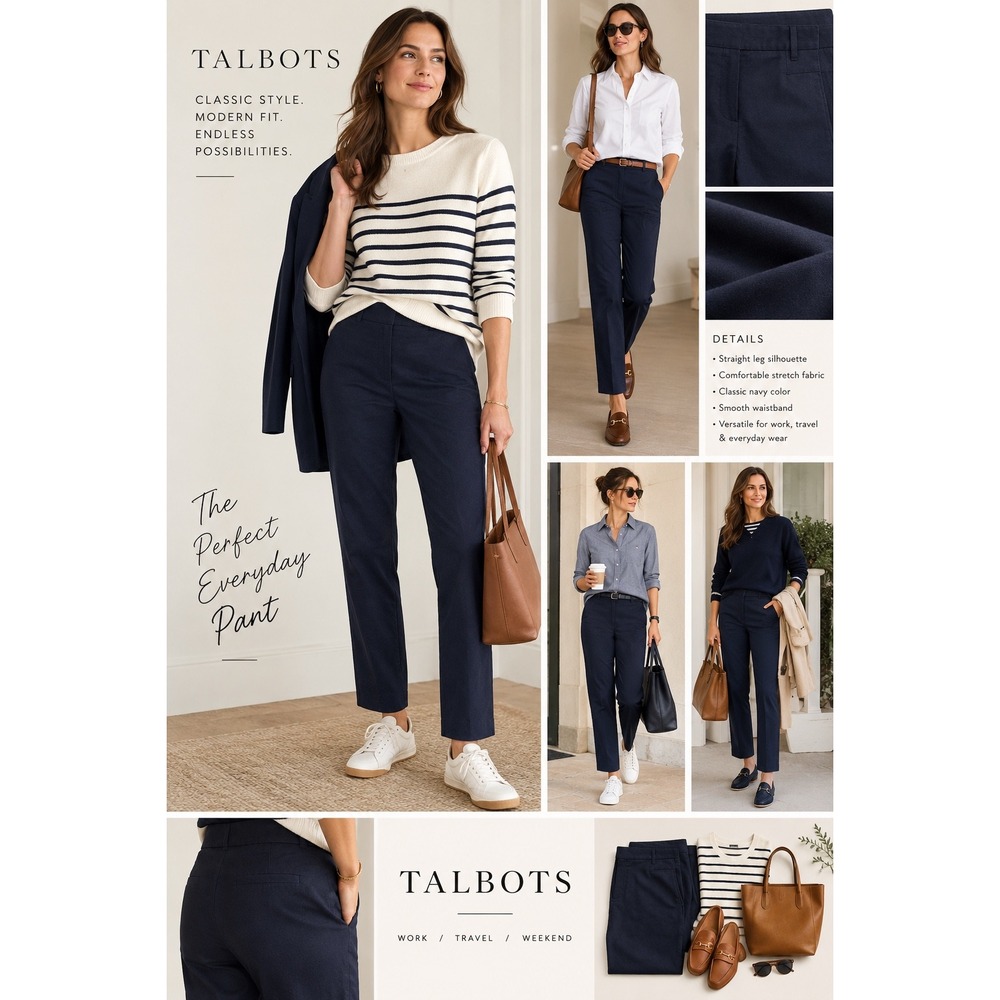 Talbots Navy Stretch Dress Pants Women's 8 Straight Leg Career Office Ankle